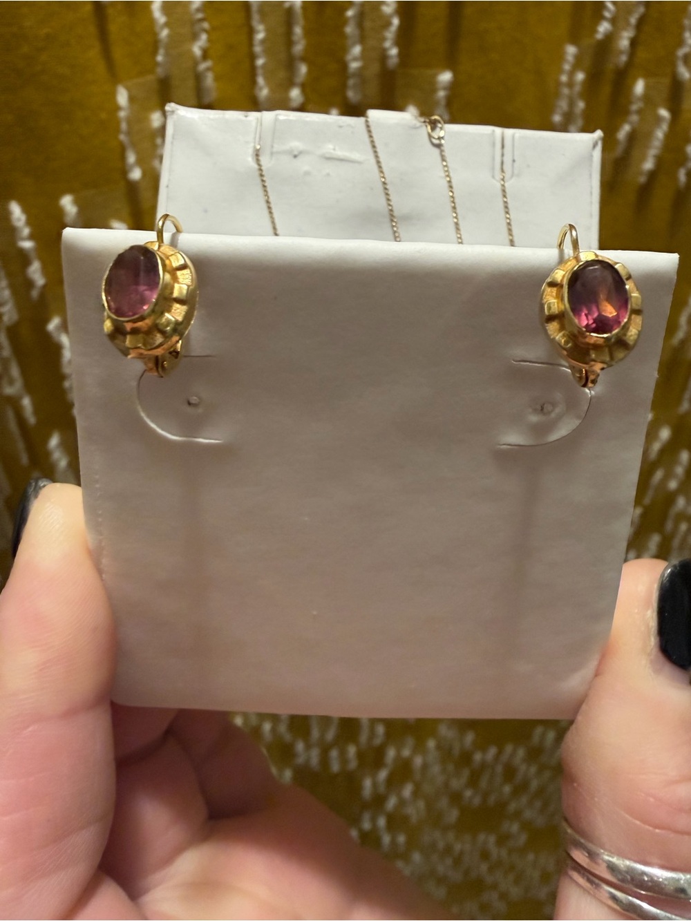 Gold-Plated purple Gemstone Drop Earrings